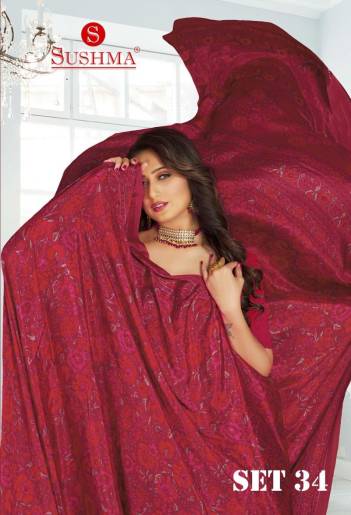 SET 34 BYSUSHMA CRAPE SAREES DESIGNER SAREE WHOLESALER IN INDIA SINGLE